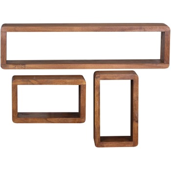 Set de Rafturi de Perete Modern cu Colțuri Rotunjite - 3 Bucăți