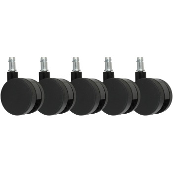 Set 5 Roti Covoare Scaune Birou - Plastic Negru - Diametru 11 mm - Lungime 21 mm - Diametru Rola 60 mm