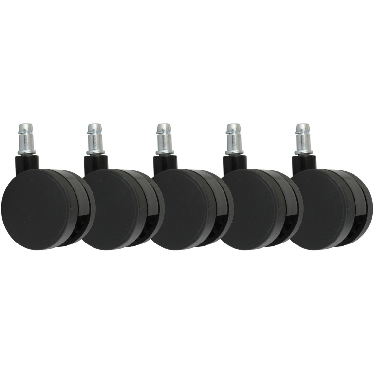 Set 5 Roti Covoare Scaune Birou - Plastic Negru - Diametru 11 mm - Lungime 21 mm - Diametru Rola 60 mm