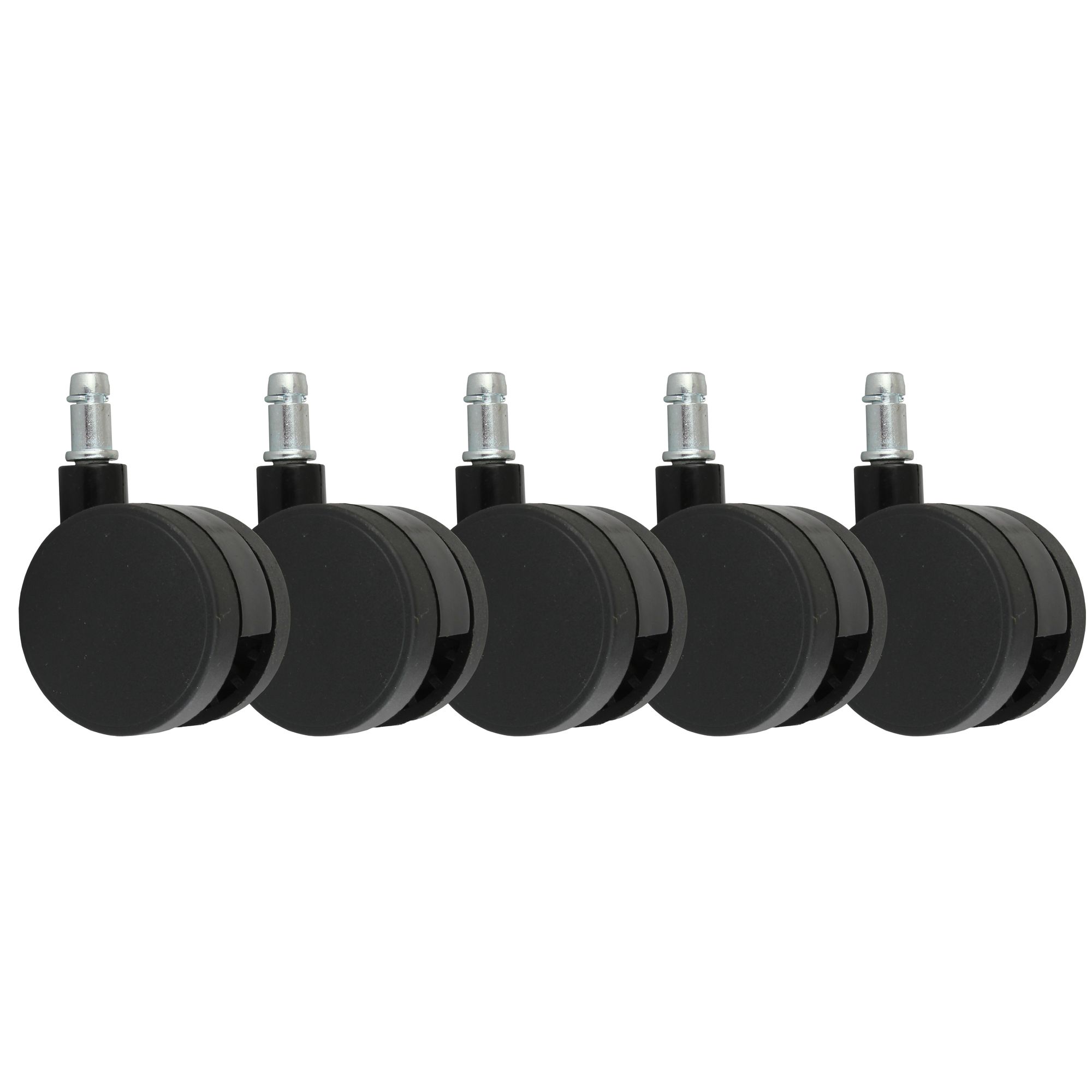 Set 5 Roti Covoare Scaune Birou - Plastic Negru - Diametru 11 mm - Lungime 21 mm - Diametru Rola 60 mm Set 5 Roti Covoare Scaune Birou - Plastic Negru - Diametru 11 mm - Lungime 21 mm - Diametru Rola 60 mm