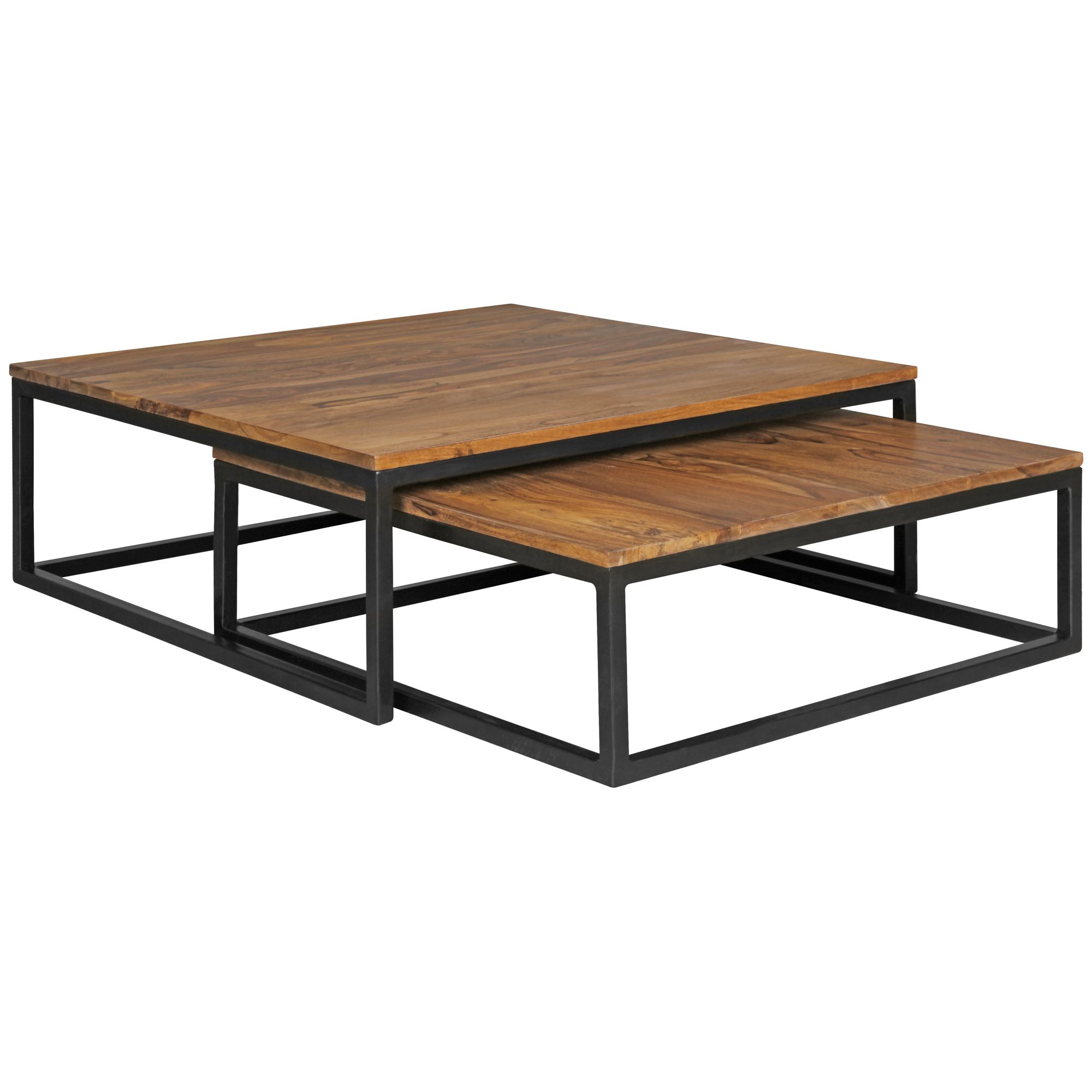 Set de mese de cafea industriale cu cadre metalice și plăci de lemn - Design modern și solid Set de mese de cafea industriale cu cadre metalice și plăci de lemn - Design modern și solid