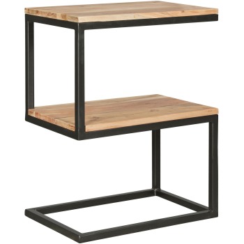 Masa Laterala Moderna cu Cadru Metalic si Rafturi din Lemn - Design Echilibrat si Functional