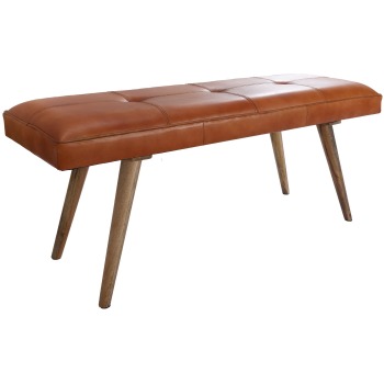 Bancă Iconică Retro cu Lemn Masiv și Piele Naturală - Design Modern