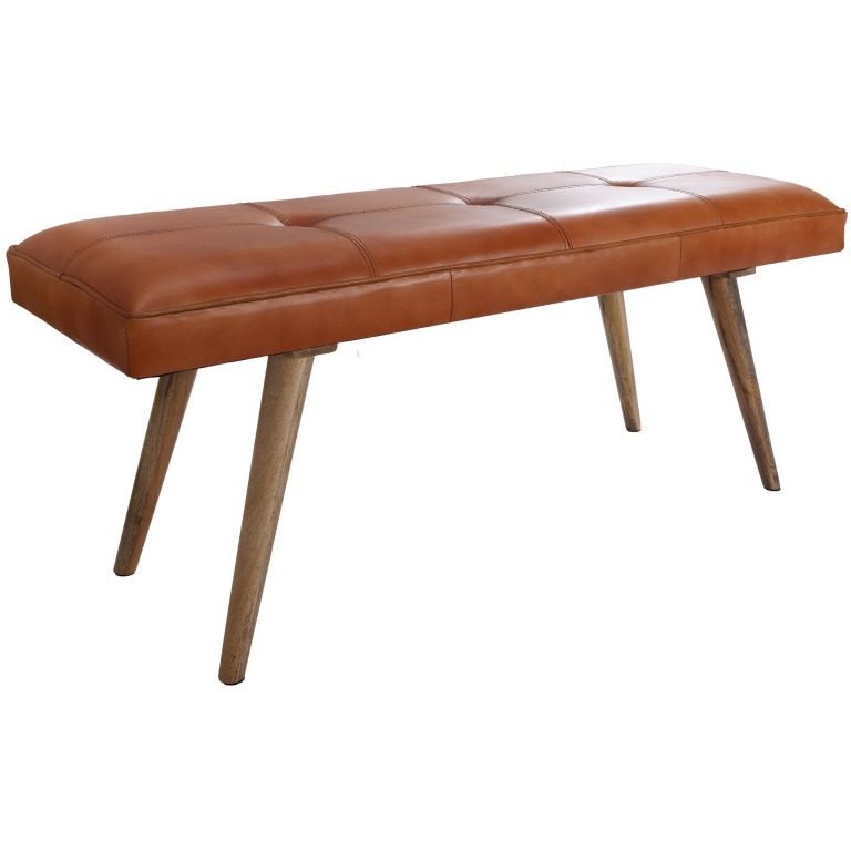 Bancă Iconică Retro cu Lemn Masiv și Piele Naturală - Design Modern