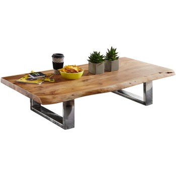 Măsuță de Cafea Rustică cu Margini de Copac și Picioare Metalice Solid Stand