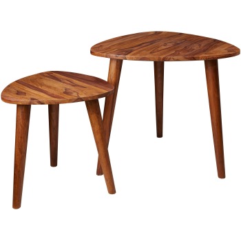 Mese de cafea cuibăritoare din lemn masiv - Set rustic de 2 piese