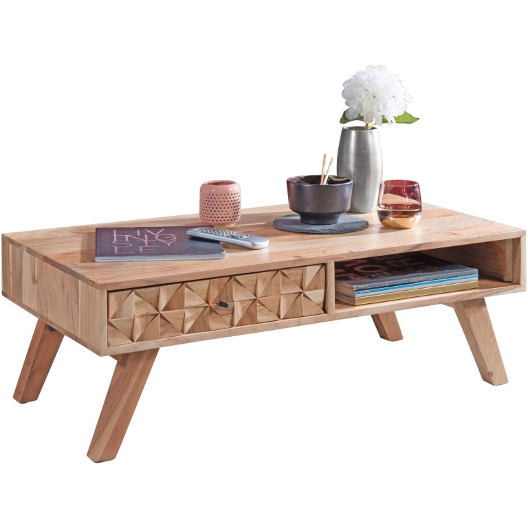 Masă de Cafea Modernă cu Sertar și Compartiment de Depozitare - Design Fermecător de Casă de Țară