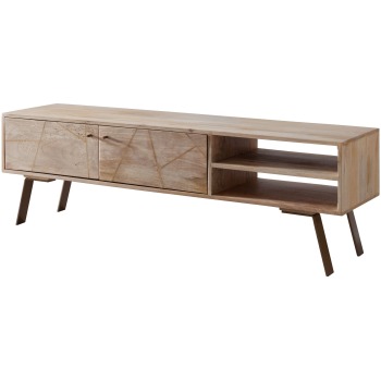 Dulap TV rustic cu benzi metalice și raft dreptunghiular