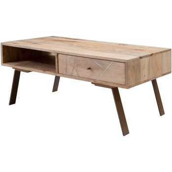 Masă de Cafea Rustică cu Elemente Metalice Fine - Design Elegant și Funcțional