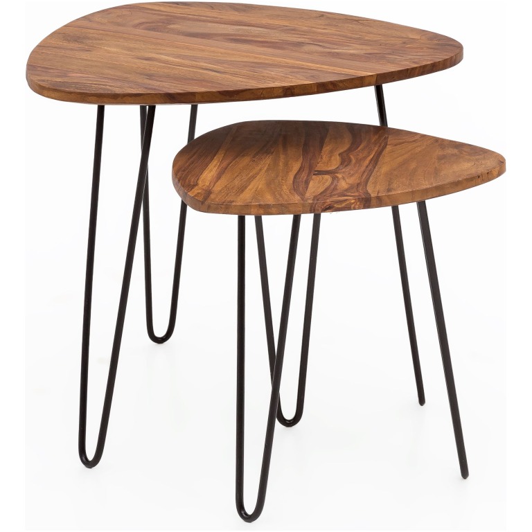 Set Mese de Cafea Industrial Design 2 Piese Lemn Masiv și Metal - Dimensiuni și Greutate Specificate