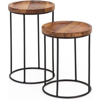 Masă de Cafea Industrială din Lemn și Metal - Set de 2 Piese