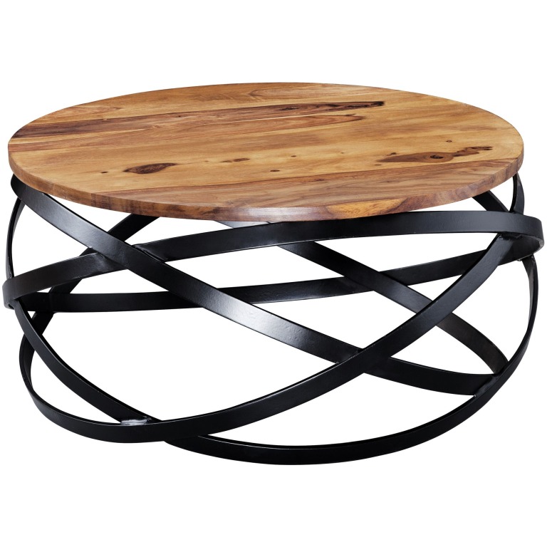 Masă de Cafea Rotundă Industrială cu Blat Depozitare - 60x30x60 cm