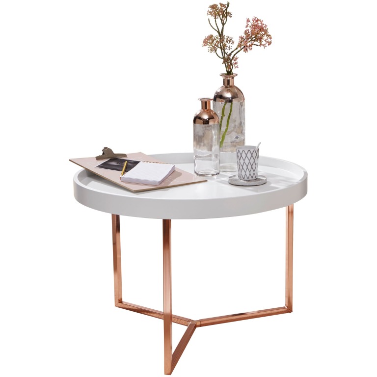Măsuță de Cafea Retro Eleganță Alb-Cupru 58.5x42 cm