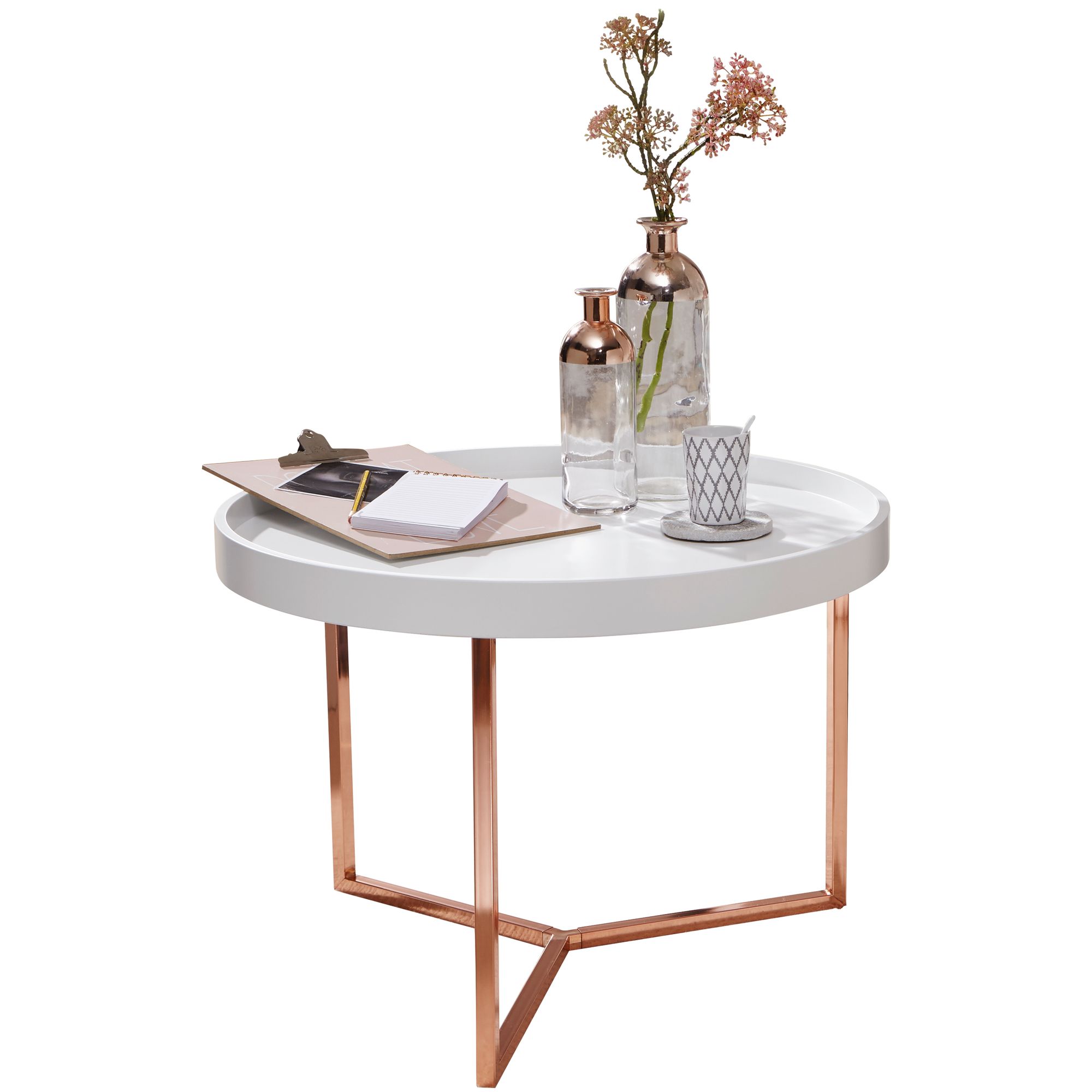Măsuță de Cafea Retro Eleganță Alb-Cupru 58.5x42 cm Măsuță de Cafea Retro Eleganță Alb-Cupru 58.5x42 cm