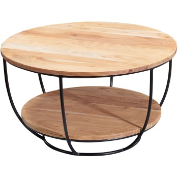 Măsuță de Cafea Industrială Rotundă cu Spații de Depozitare - 60 cm