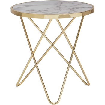 Masă Laterală Nobilă cu Blat Rotund Ø52 cm Alb Marmură - Design Modern Filigran - Dimensiuni Compacte 55x57x55 cm