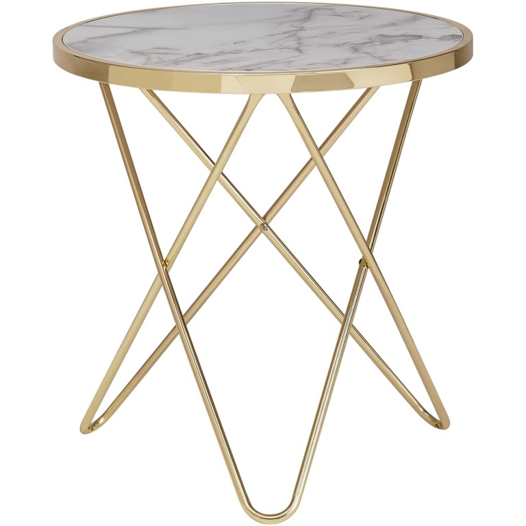 Masă Laterală Nobilă cu Blat Rotund Ø52 cm Alb Marmură - Design Modern Filigran - Dimensiuni Compacte 55x57x55 cm