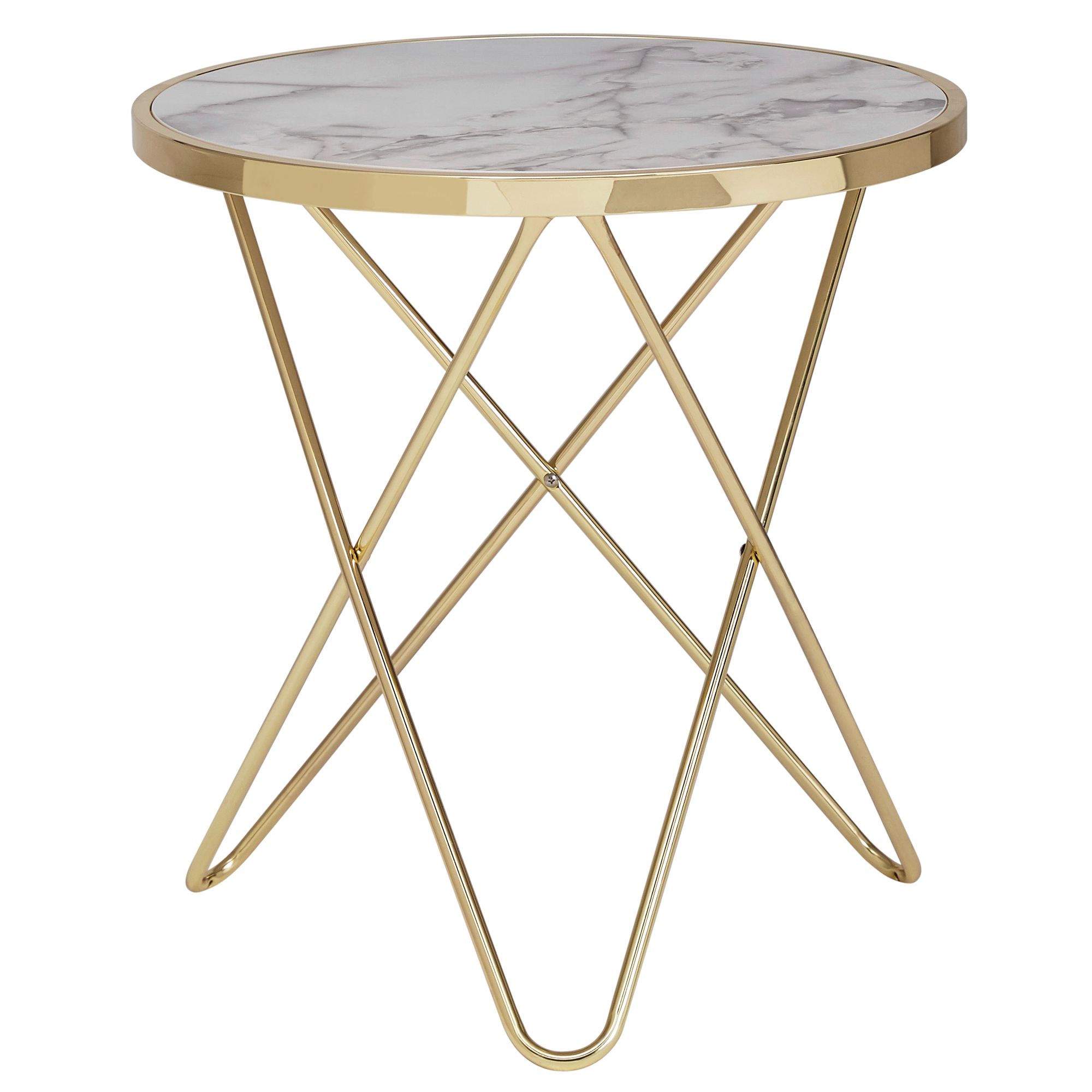 Masă Laterală Nobilă cu Blat Rotund Ø52 cm Alb Marmură - Design Modern Filigran - Dimensiuni Compacte 55x57x55 cm Masă Laterală Nobilă cu Blat Rotund Ø52 cm Alb Marmură - Design Modern Filigran - Dimensiuni Compacte 55x57x55 cm