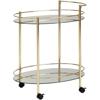 Cărucior de Servire Aurie Clasic cu Farmec Retro - Mini Bar Rotund