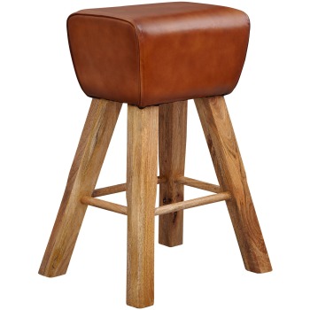 Scaun de Bar Sportiv Rustic Modern din Piele și Lemn Solid
