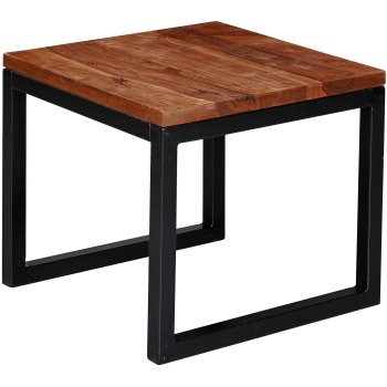 Masa Laterală Sheesham cu Design Industrial și Spațiu de Depozitare