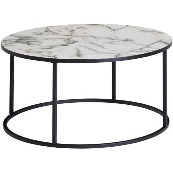 Masă de cafea rotundă cu aspect de marmură și picioare lacuite - Elegantă și modernă