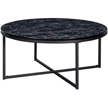 Masă Rotundă de Cafea Marmurată Elegantă cu Picior Negru