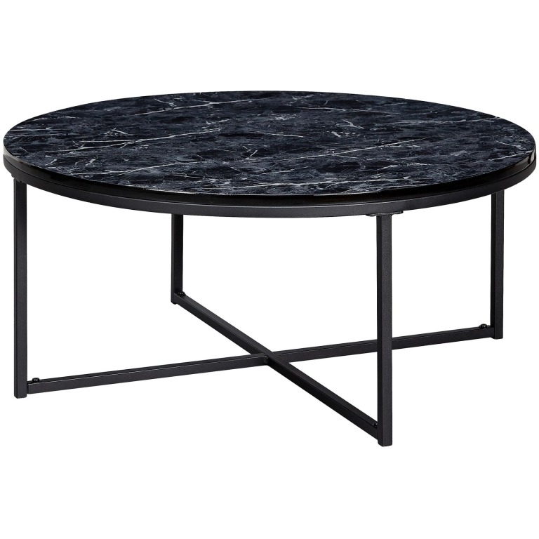 Masă Rotundă de Cafea Marmurată Elegantă cu Picior Negru