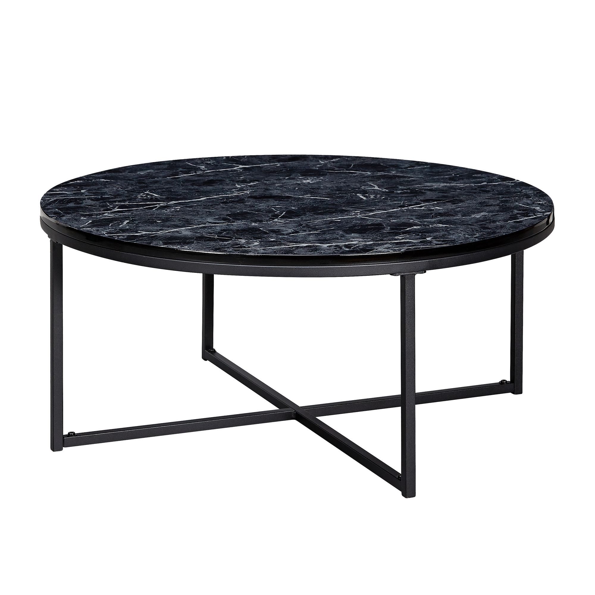 Masă Rotundă de Cafea Marmurată Elegantă cu Picior Negru Masă Rotundă de Cafea Marmurată Elegantă cu Picior Negru