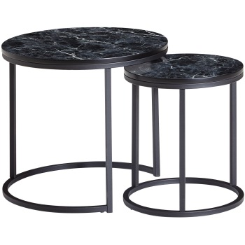 Set de mese laterale rotunde - Design modern cu blaturi de marmură - Cadru metalic robust - Dimensiuni generoase