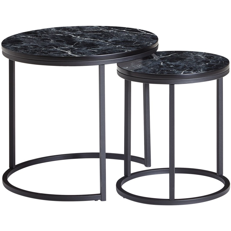 Set de mese laterale rotunde - Design modern cu blaturi de marmură - Cadru metalic robust - Dimensiuni generoase