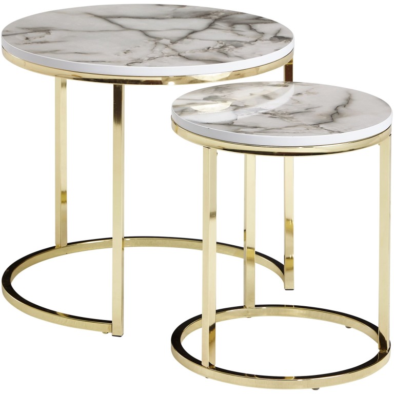 Set de Mese Laterale Rotunde cu Blaturi de Marmură și Cadru Metalic - Design Modern