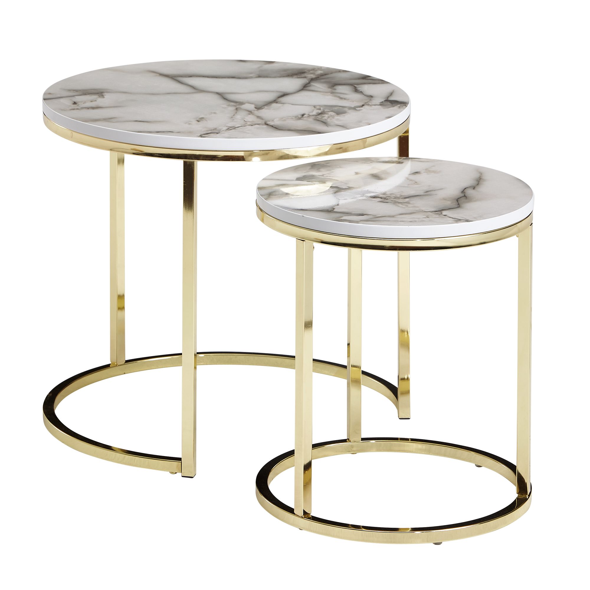 Set de Mese Laterale Rotunde cu Blaturi de Marmură și Cadru Metalic - Design Modern Set de Mese Laterale Rotunde cu Blaturi de Marmură și Cadru Metalic - Design Modern