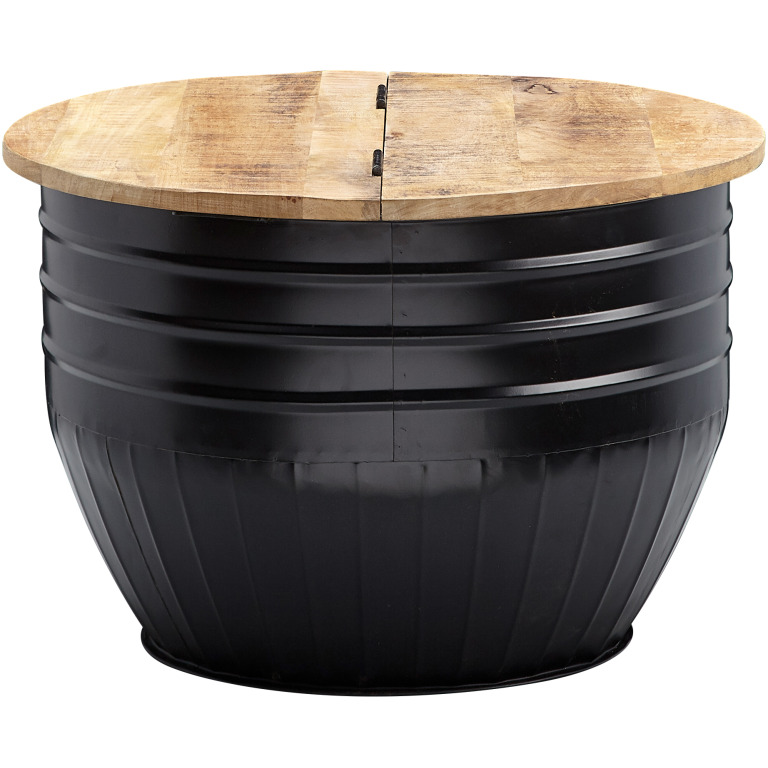 Masă de Cafea Industrială cu Blat Rotund și Depozitare - Robustă și Modernă
