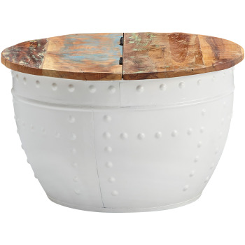 Masă de Cafea Industrială cu Blat Rotund și Elemente Decorative din Metal - Dimensiuni 60x36 cm
