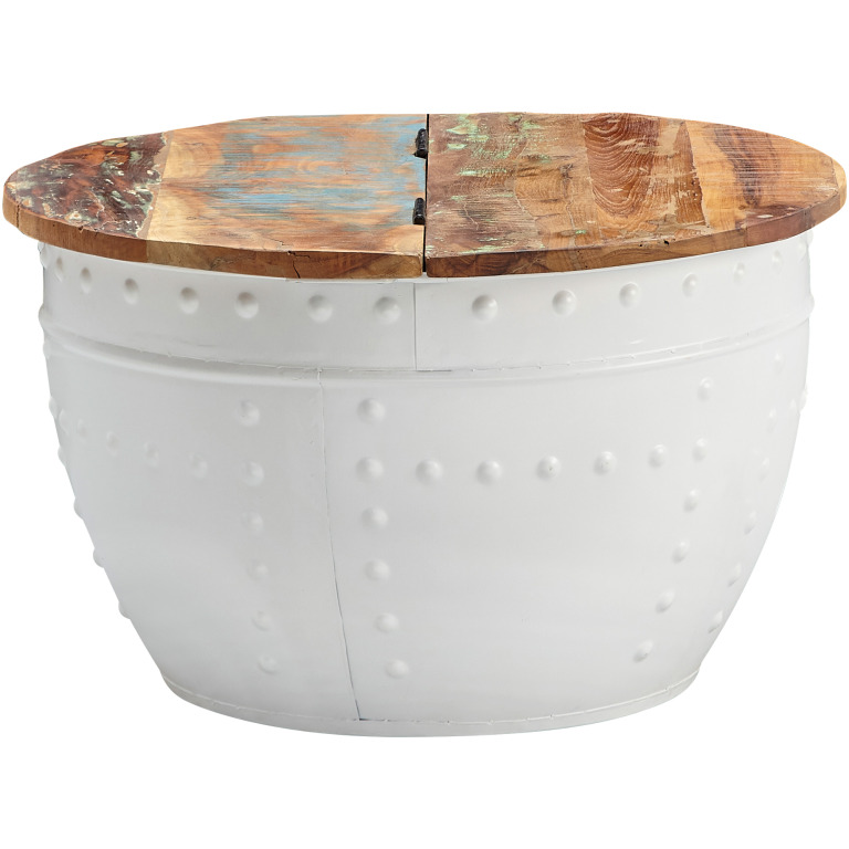 Masă de Cafea Industrială cu Blat Rotund și Elemente Decorative din Metal - Dimensiuni 60x36 cm