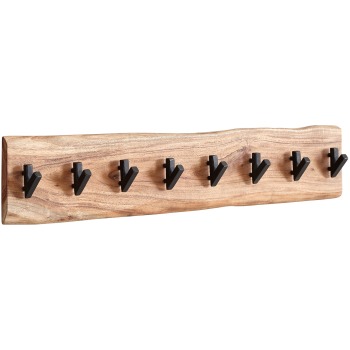 Dulap Expresiv din Lemn și Metal cu Opt Cârlige și Margine Naturală - 90x19x9 cm