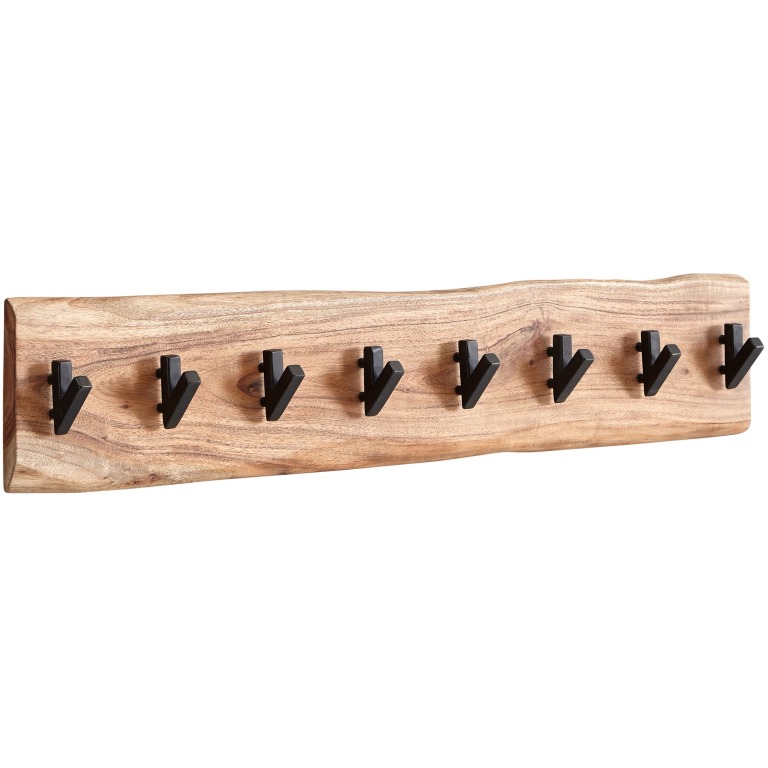 Dulap Expresiv din Lemn și Metal cu Opt Cârlige și Margine Naturală - 90x19x9 cm