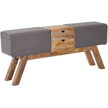 Bancă Retro Modernă cu Sertare și Perne de Scaun - Lemn Masiv & Material Textil