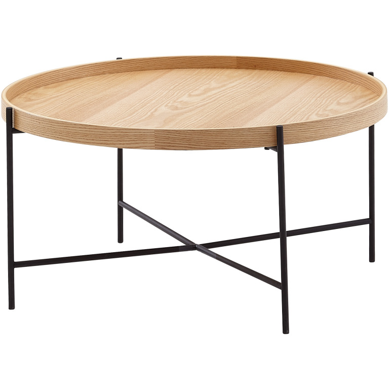 Masută de Cafea Modernă cu Blat Rotund din Stejar - Design Simplu cu Elemente Metalice