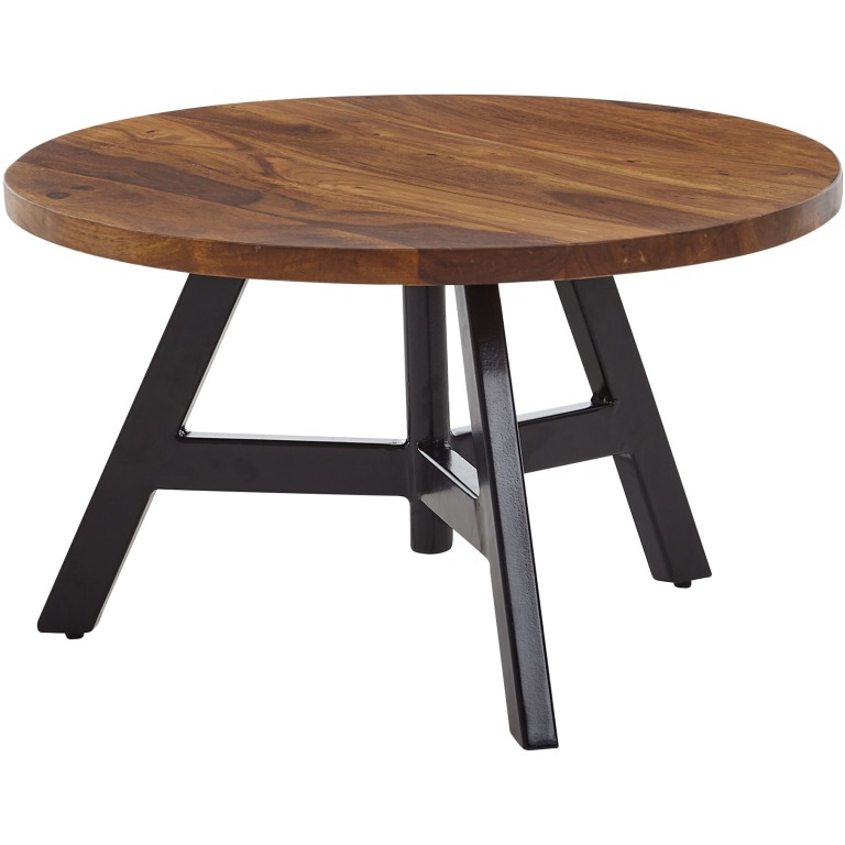 Masută de Cafea Rotundă Design Modern Lemn și Metal - 60x60x35 cm