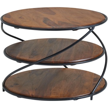 Masută de cafea rotundă cu design modern și trei rafturi elegante