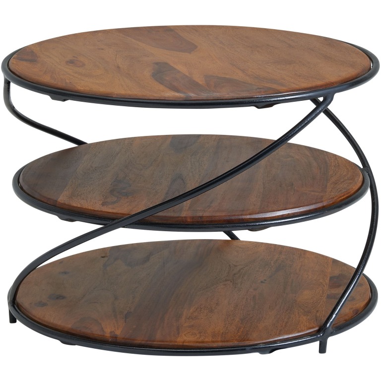 Masută de cafea rotundă cu design modern și trei rafturi elegante