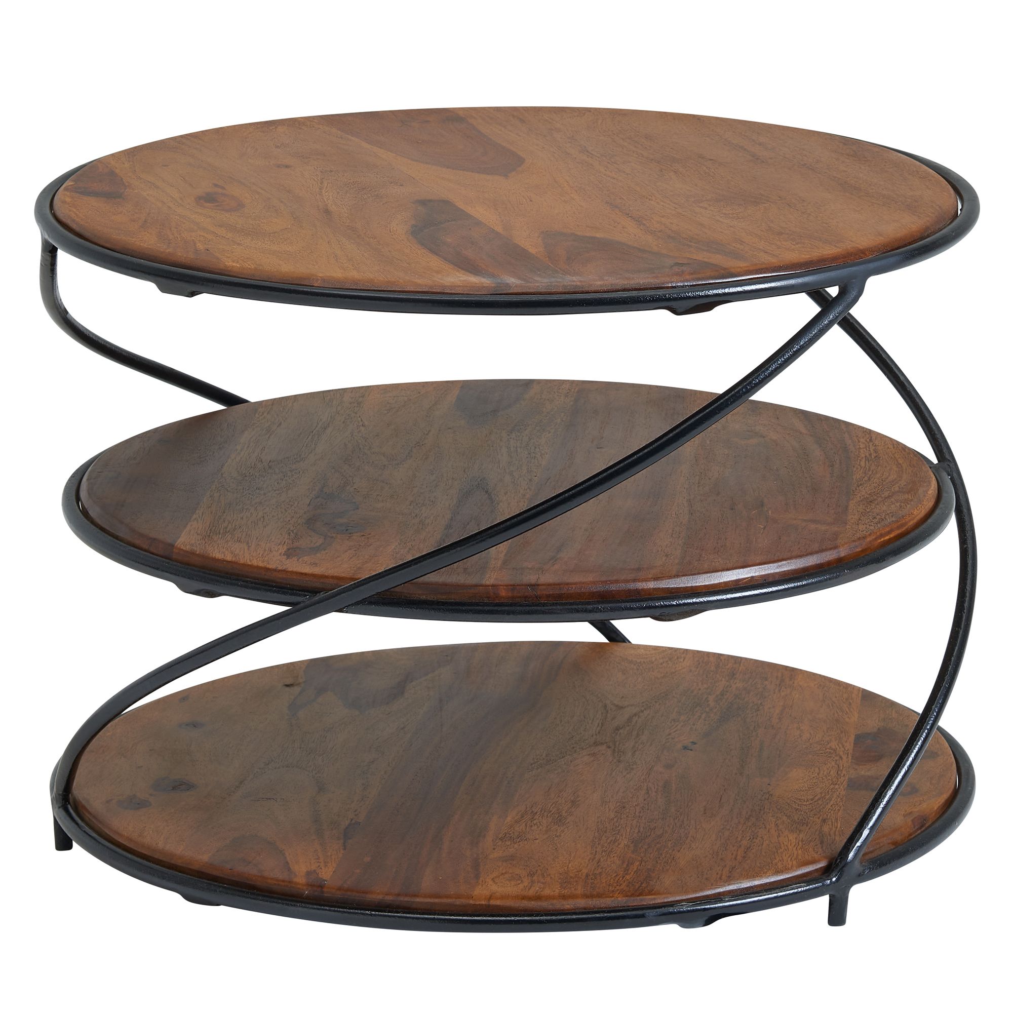 Masută de cafea rotundă cu design modern și trei rafturi elegante Masută de cafea rotundă cu design modern și trei rafturi elegante