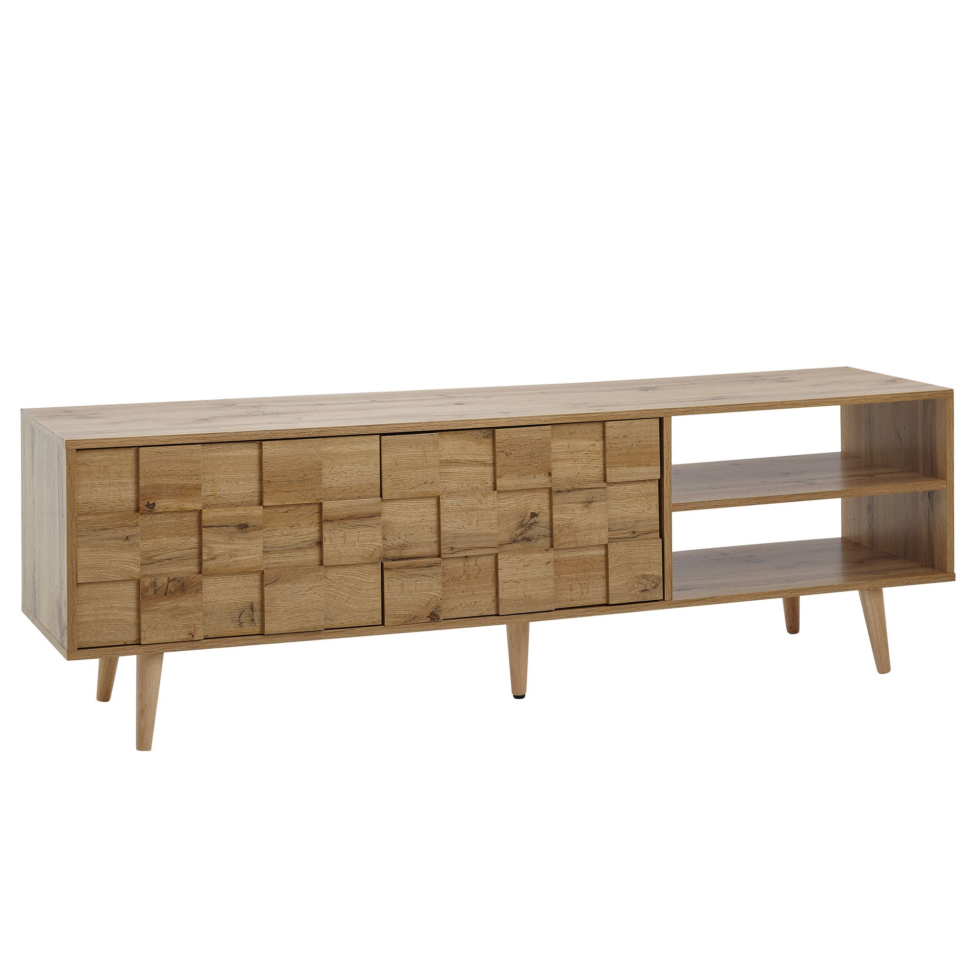 Suport TV Modern cu Plăci Atrăgătoare și Spațiu Generos - Dimensiuni 160x51x40 cm Suport TV Modern cu Plăci Atrăgătoare și Spațiu Generos - Dimensiuni 160x51x40 cm