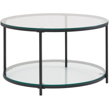 Masută de Cafea Rotundă cu Design Modern și Două Rafturi - 80x80x45 cm