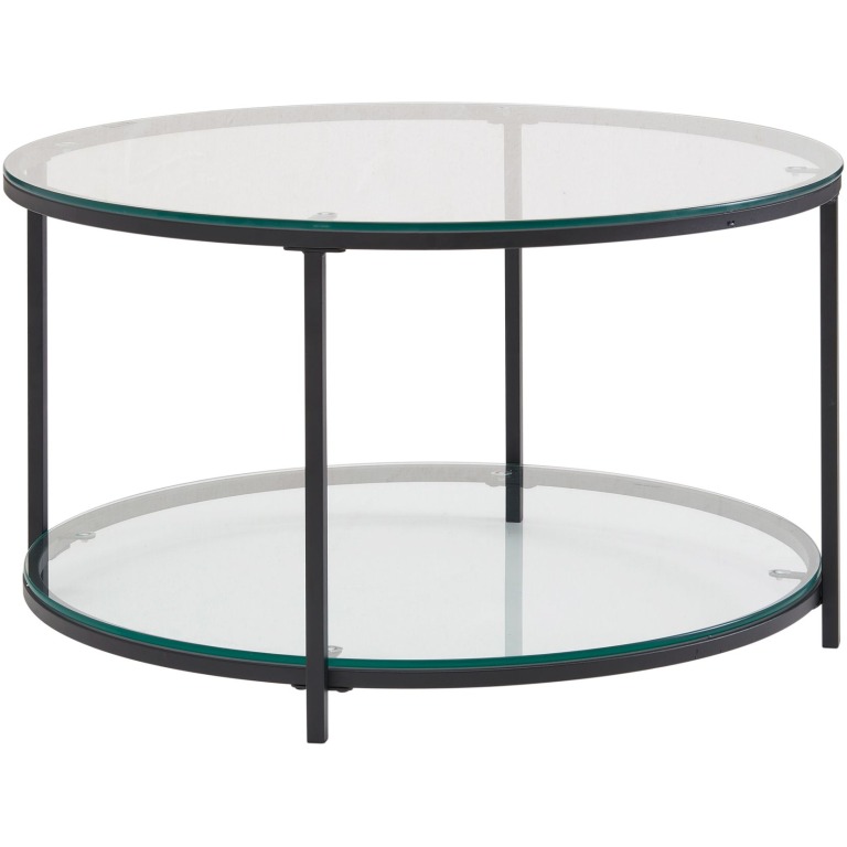 Masută de Cafea Rotundă cu Design Modern și Două Rafturi - 80x80x45 cm