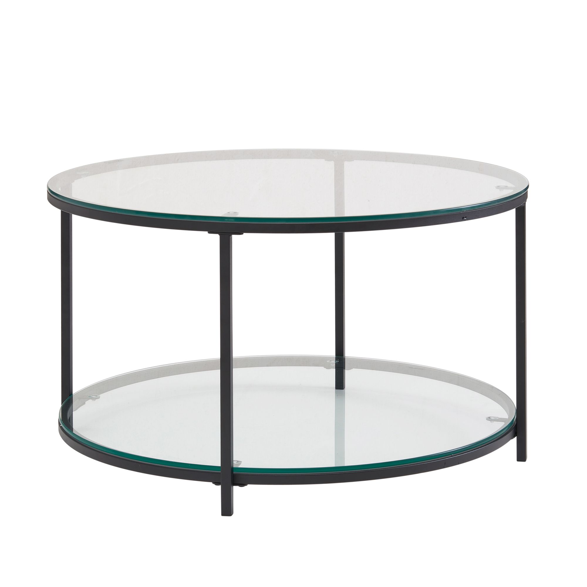 Masută de Cafea Rotundă cu Design Modern și Două Rafturi - 80x80x45 cm Masută de Cafea Rotundă cu Design Modern și Două Rafturi - 80x80x45 cm