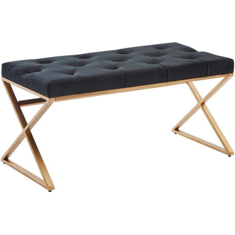 Bancă tapițată elegantă cu cadru auriu și design Chesterfield