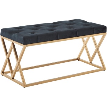 Bancă tapițată elegantă cu design Chesterfield și cadru auriu